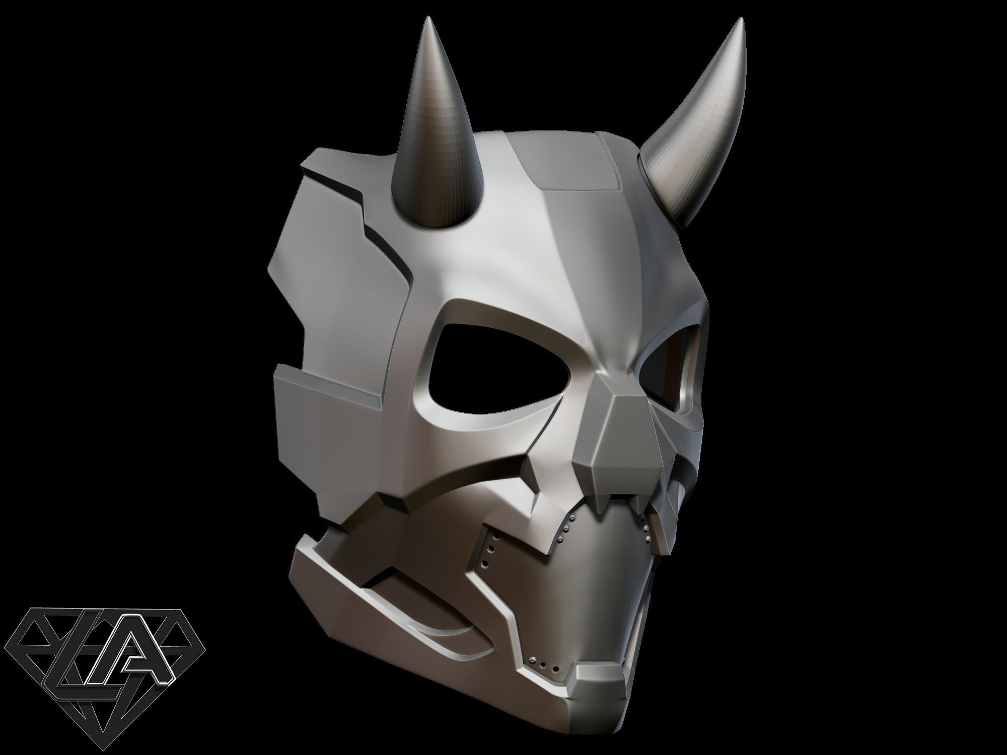 Cyberpunk sci-fi demon mask with horns 3D print model_5