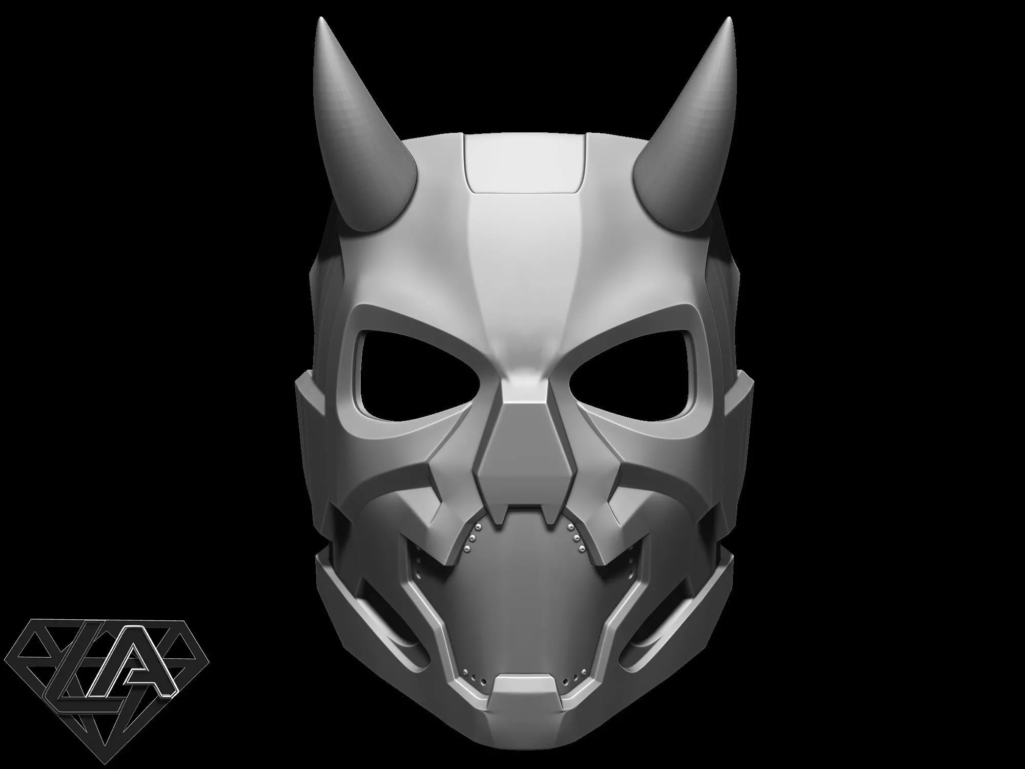 Cyberpunk sci-fi demon mask with horns 3D print model_0