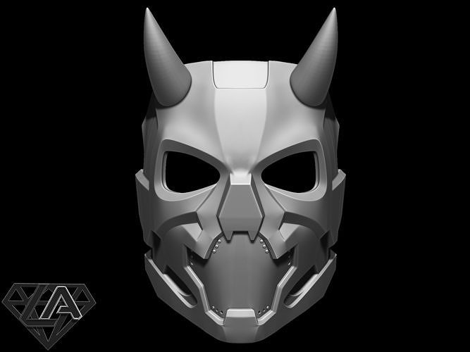 Cyberpunk sci-fi demon mask with horns 3D print model
