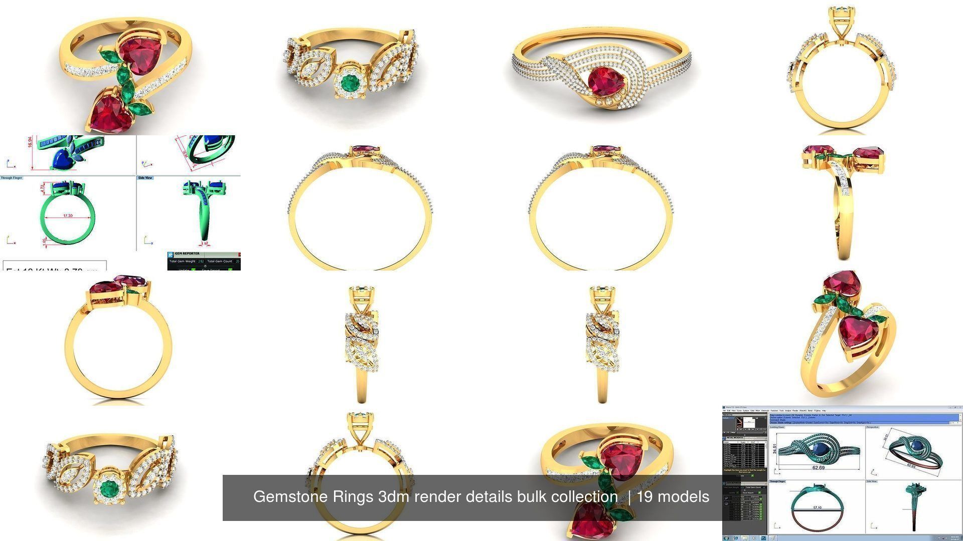 Gemstone Rings 3dm render details bulk collection  _1
