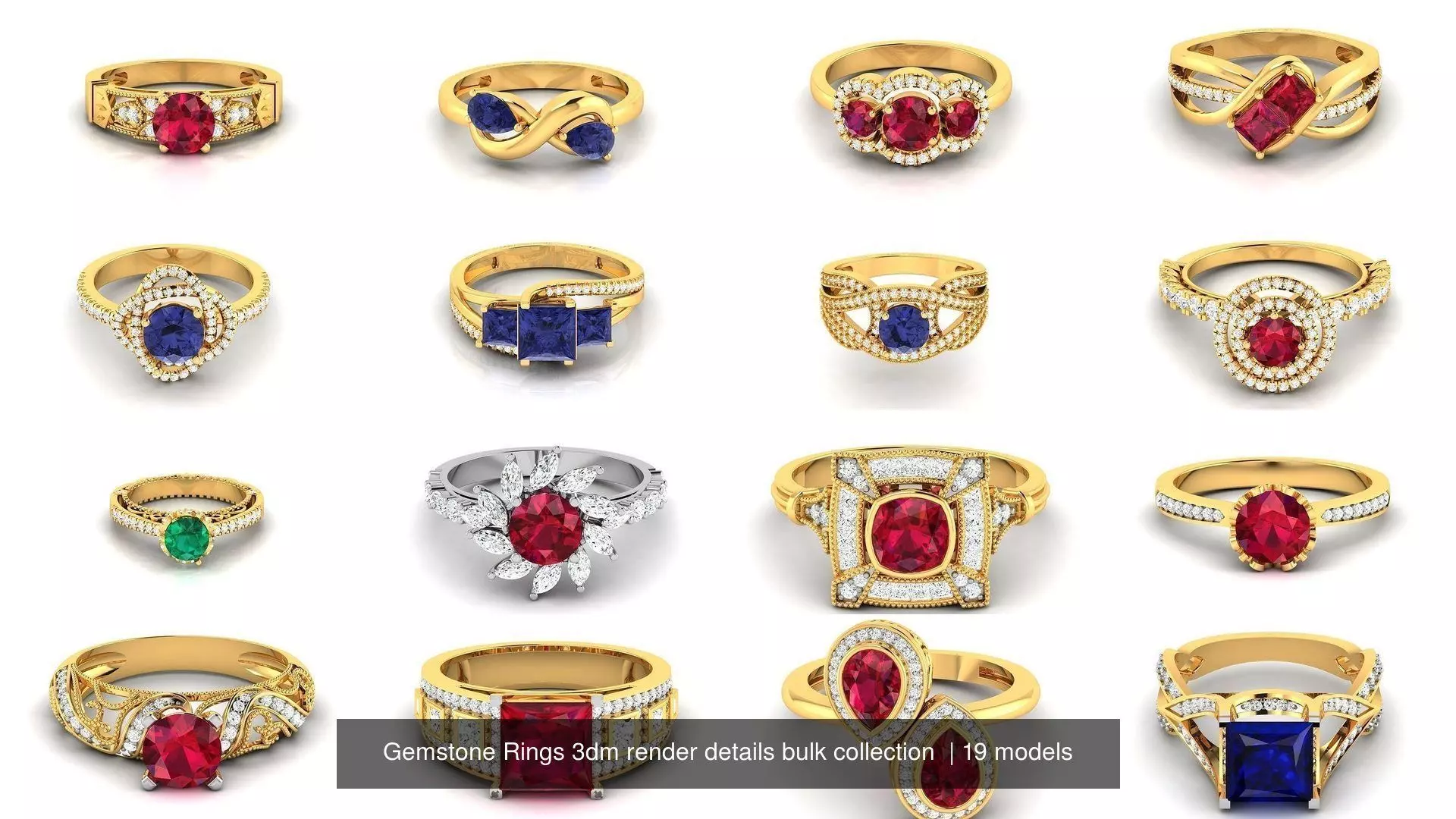 Gemstone Rings 3dm render details bulk collection  _0