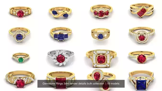 Gemstone Rings 3dm render details bulk collection  