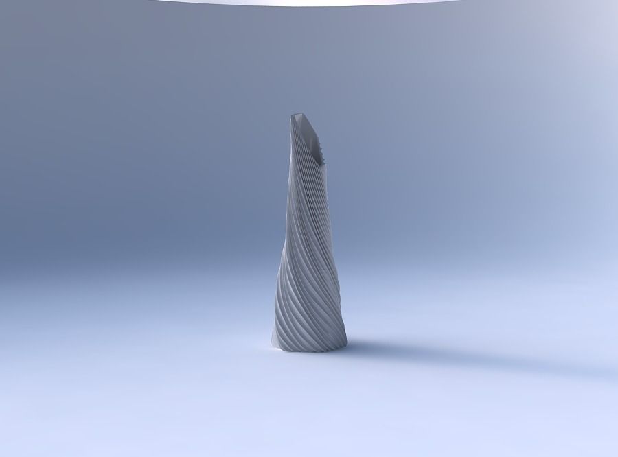 Vase twisted top bent hexagon with wavy extruded lines 3D print model_4