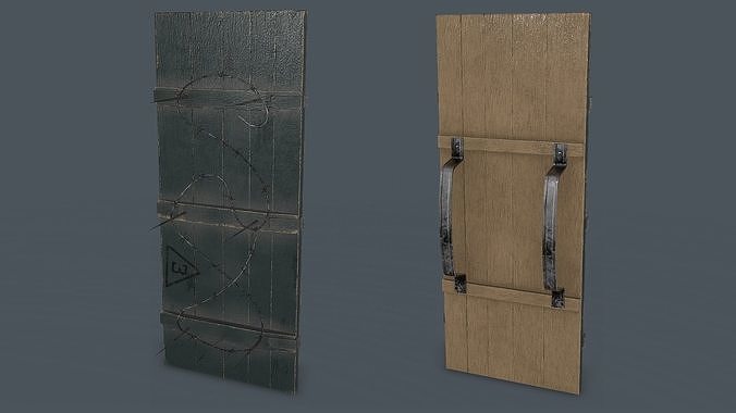 Post-Apocalypse Wooden Shield with Barbed Wire Low-poly 3D model