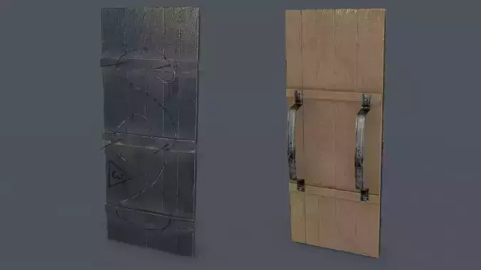 Post-Apocalypse Wooden Shield with Barbed Wire Low-poly 3D model