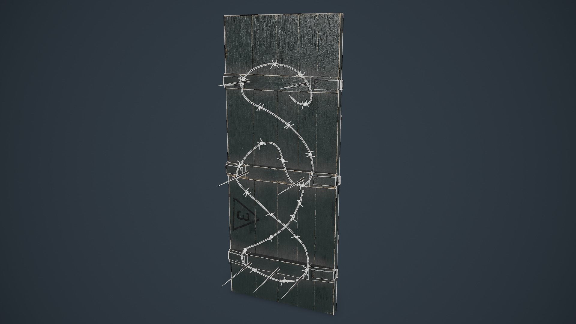 Post-Apocalypse Wooden Shield with Barbed Wire Low-poly 3D model_1