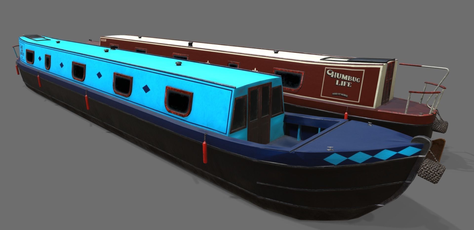Narrowboat low poly two narrowboats Low-poly 3D model_34