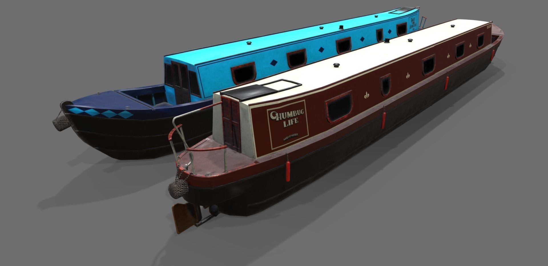 Narrowboat low poly two narrowboats Low-poly 3D model_33