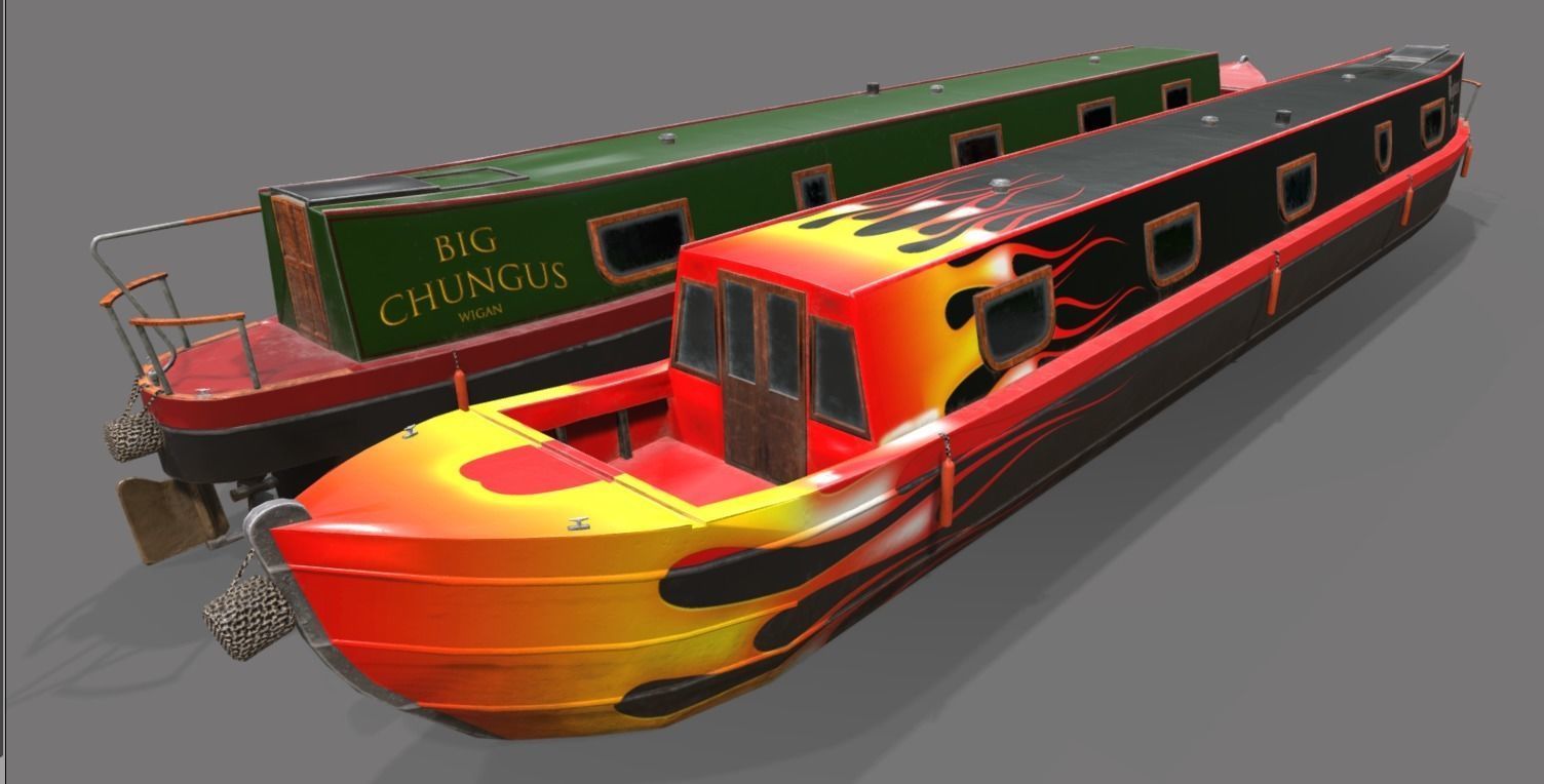 Narrowboat low poly two narrowboats Low-poly 3D model_1