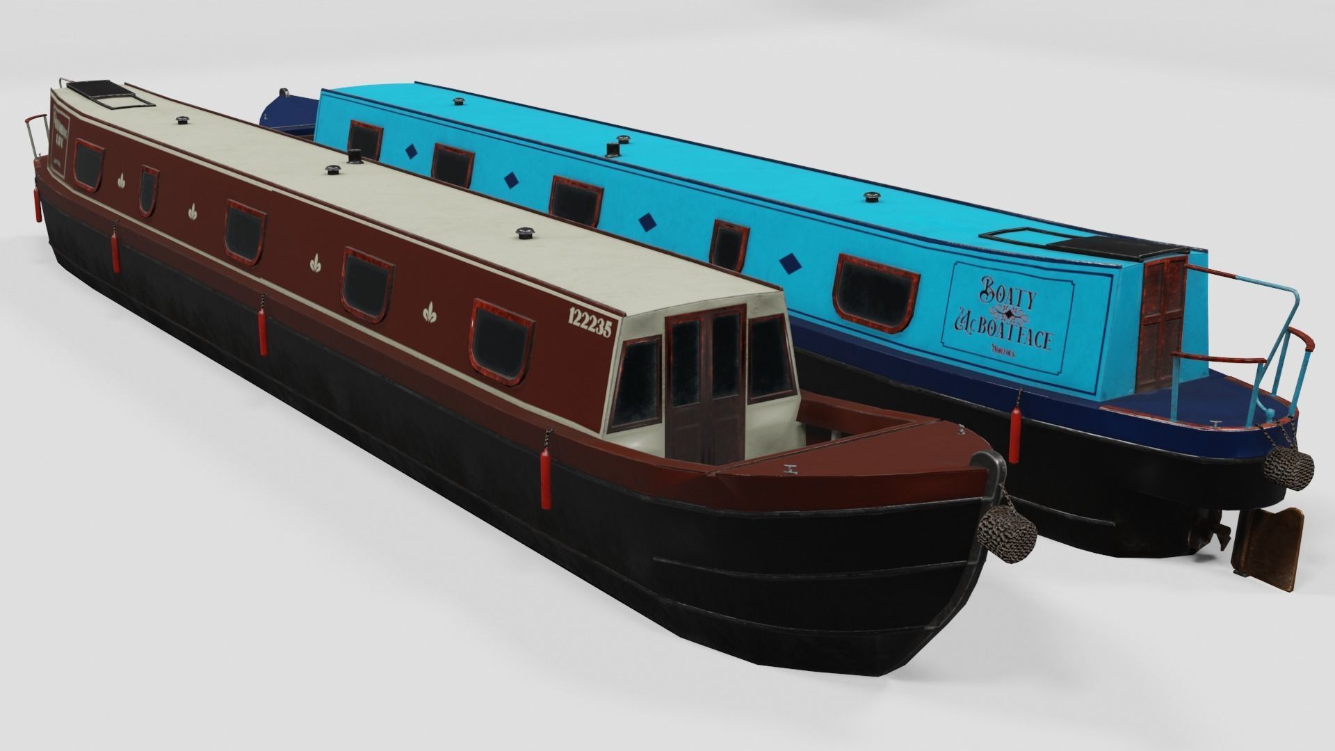 Narrowboat low poly two narrowboats Low-poly 3D model_2