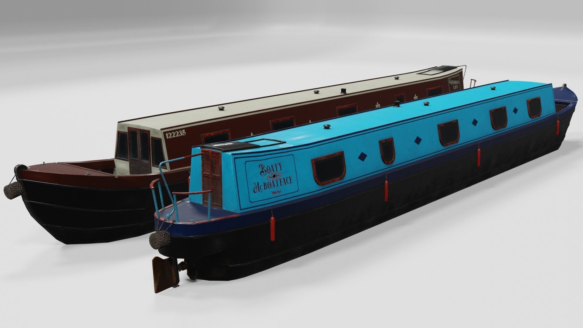 Narrowboat low poly two narrowboats Low-poly 3D model_12