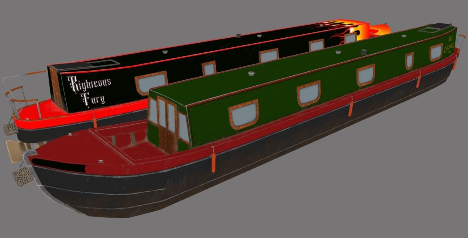 Narrowboat low poly two narrowboats Low-poly 3D model_24