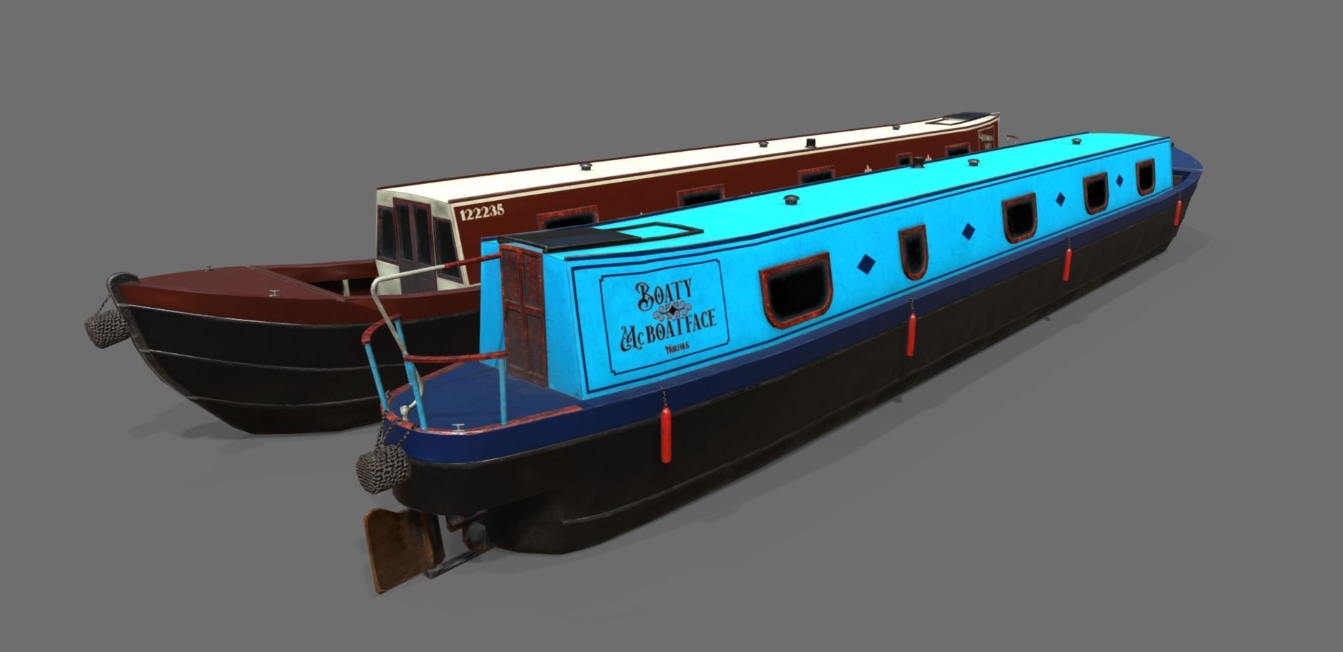 Narrowboat low poly two narrowboats Low-poly 3D model_32