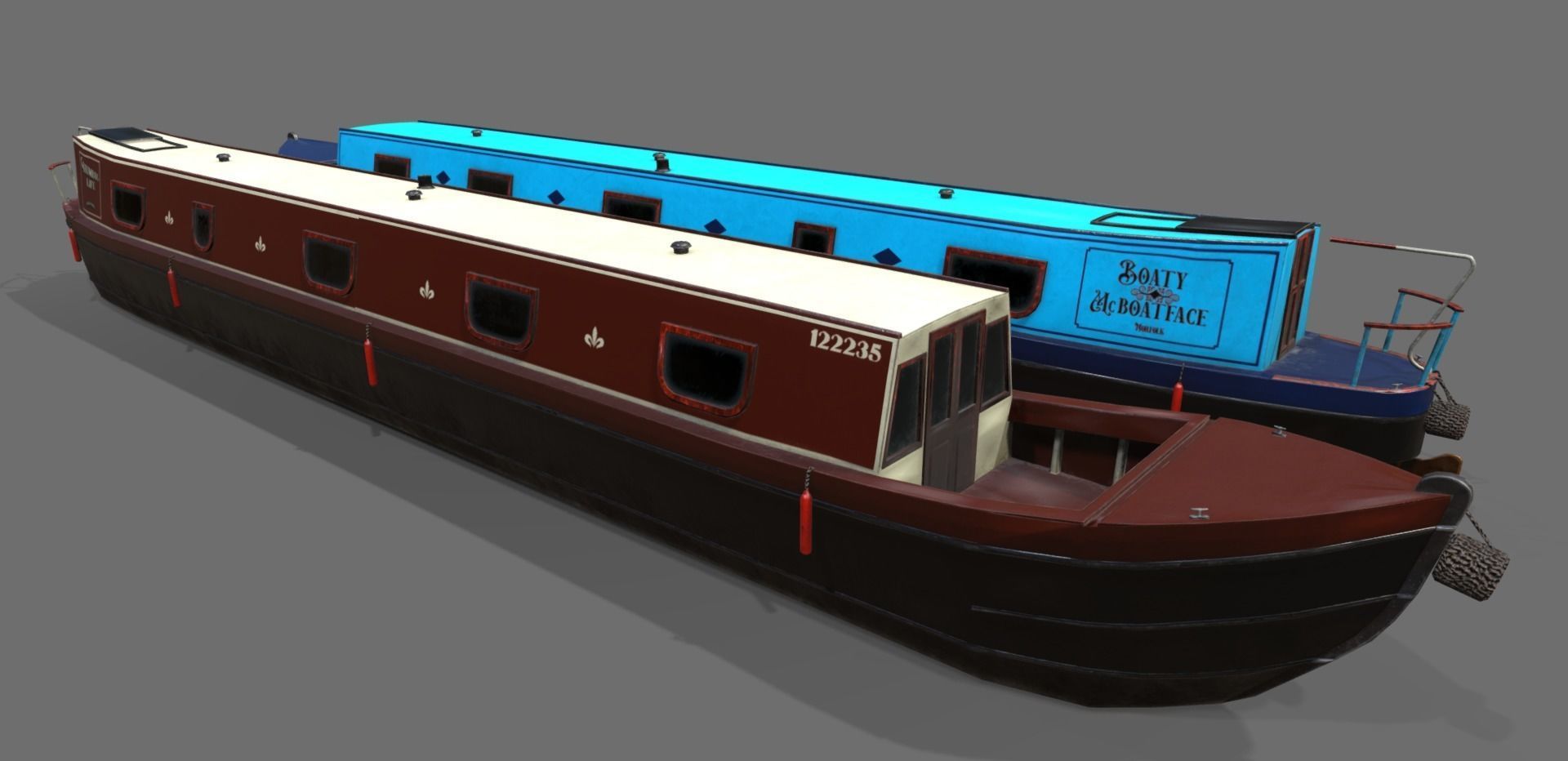 Narrowboat low poly two narrowboats Low-poly 3D model_3