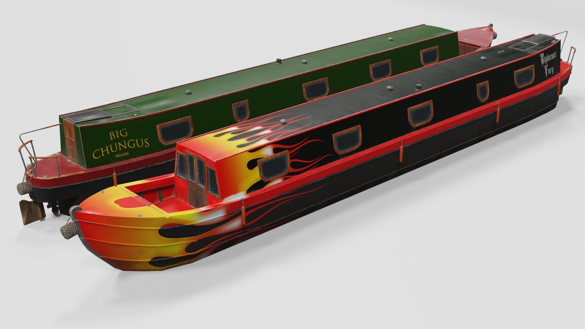 Narrowboat low poly two narrowboats Low-poly 3D model_17