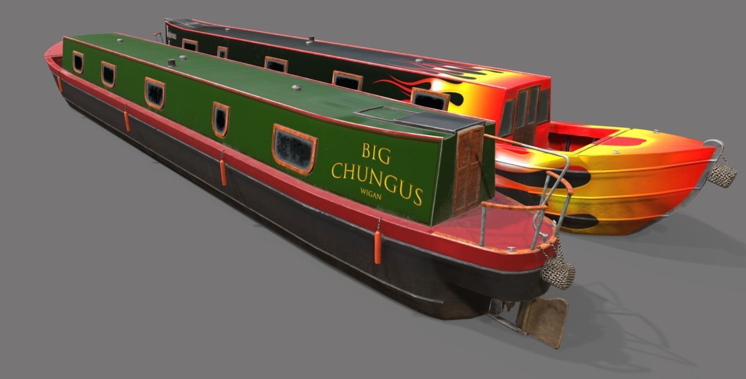 Narrowboat low poly two narrowboats Low-poly 3D model_20
