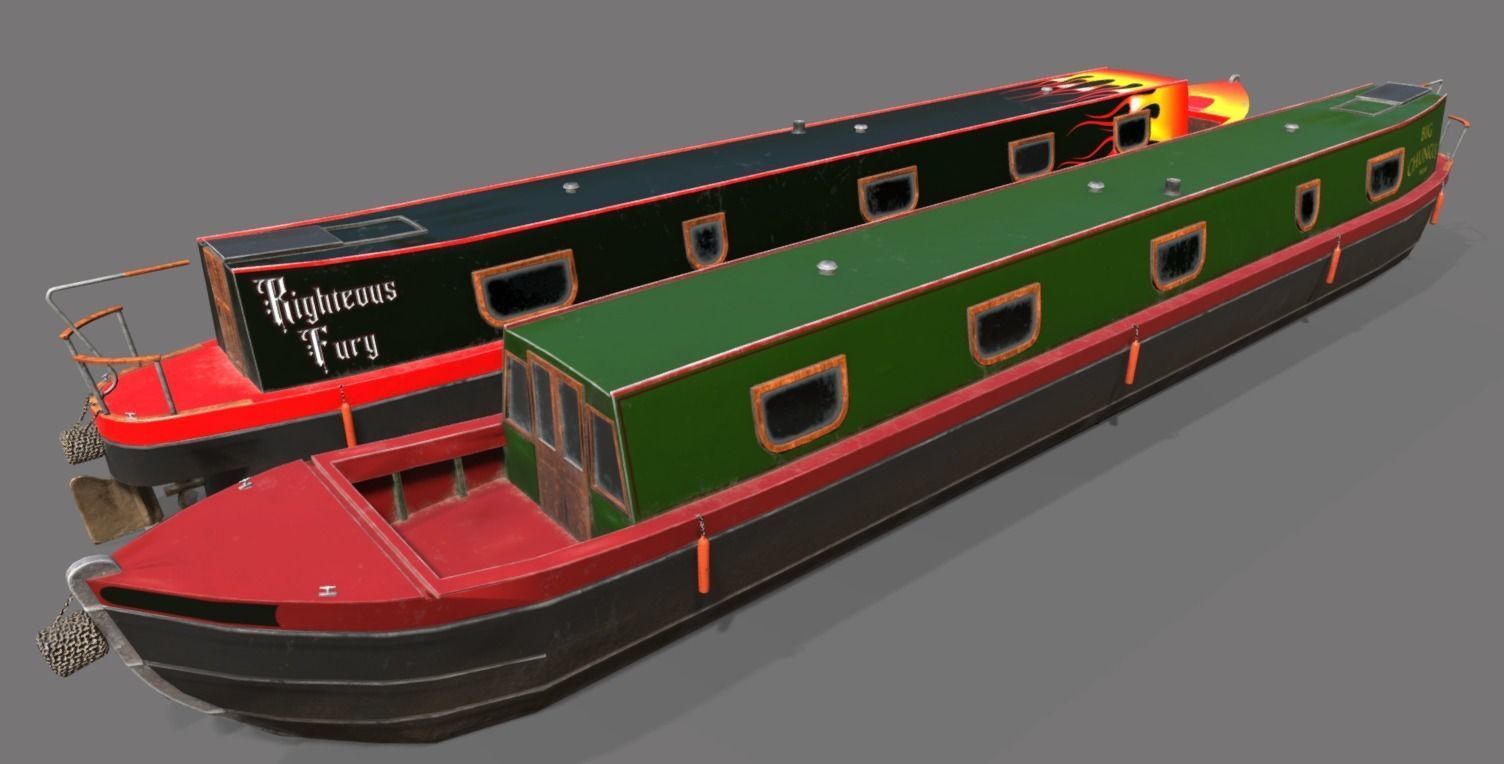 Narrowboat low poly two narrowboats Low-poly 3D model_6