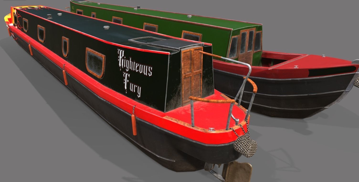 Narrowboat low poly two narrowboats Low-poly 3D model_21