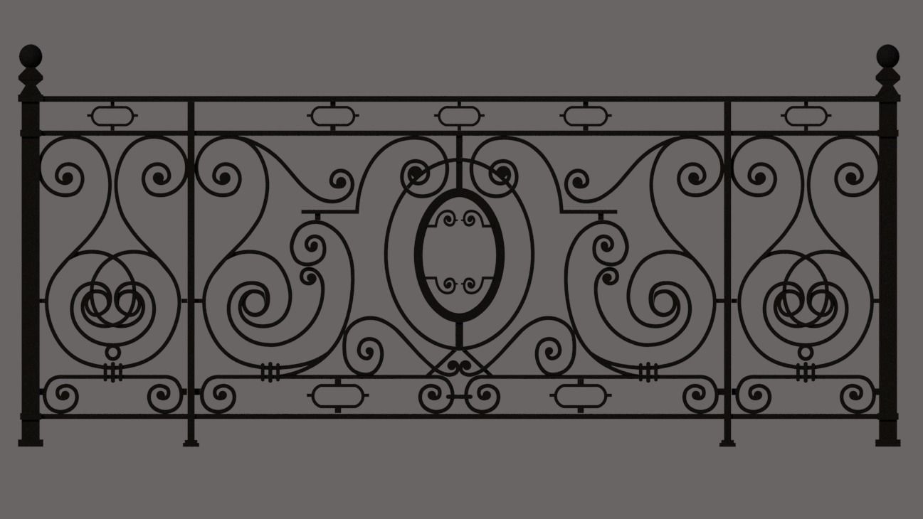 Iron balcony art vintage pattern exterior luxury home decoration 3D print model_4