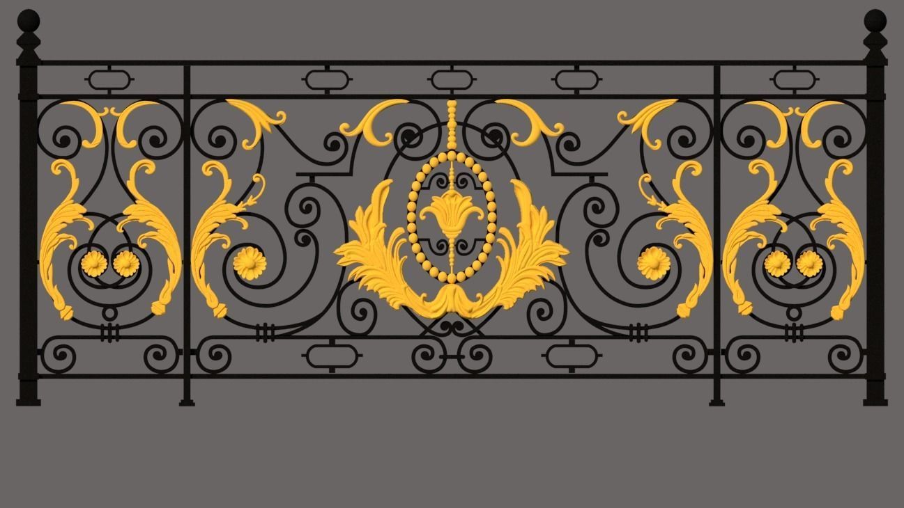 Iron balcony art vintage pattern exterior luxury home decoration 3D print model_1