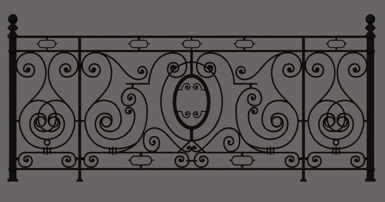 Iron balcony art vintage pattern exterior luxury home decoration 3D print model_3