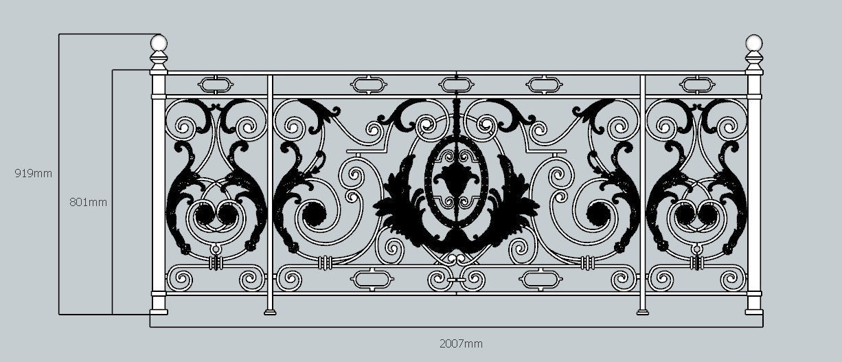 Iron balcony art vintage pattern exterior luxury home decoration 3D print model_5