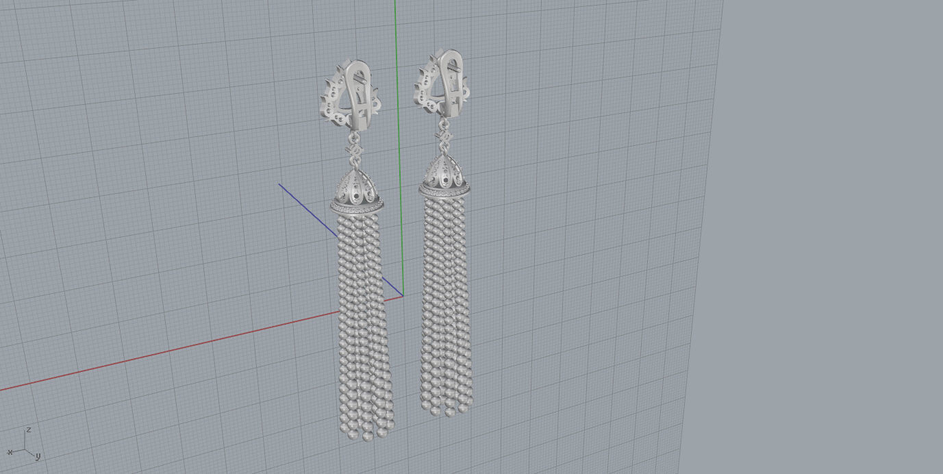 Earrings tassel with diamonds 3D print model_12