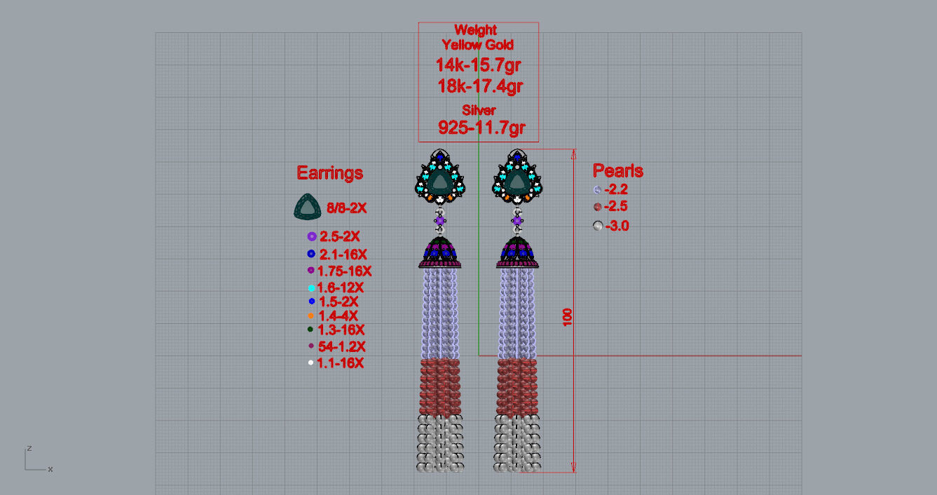 Earrings tassel with diamonds 3D print model_5