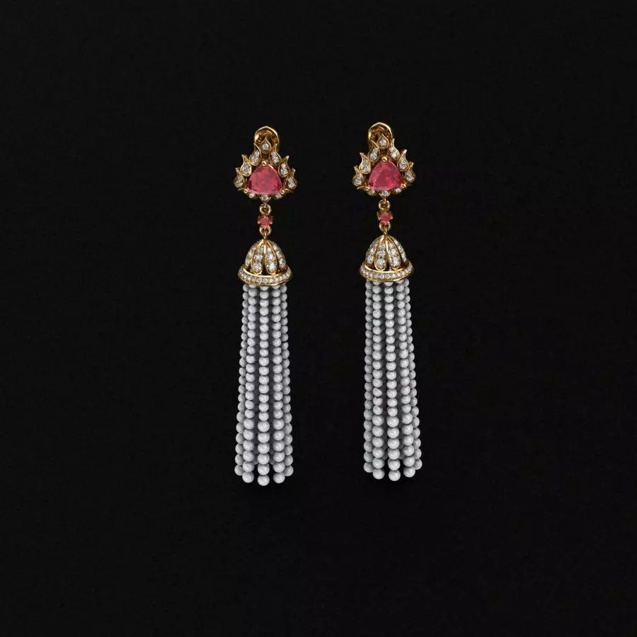 Earrings tassel with diamonds 3D print model_0