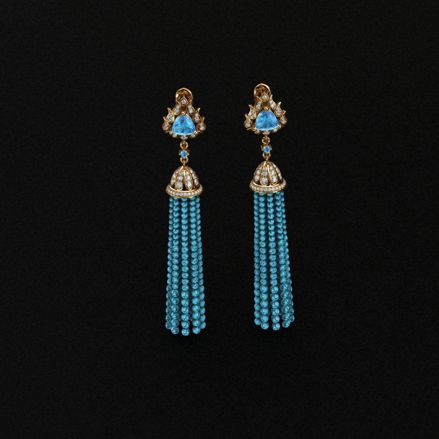 Earrings tassel with diamonds 3D print model_4