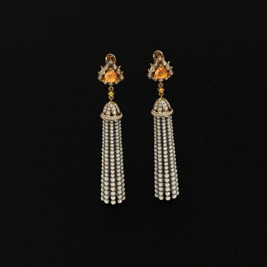Earrings tassel with diamonds 3D print model_2