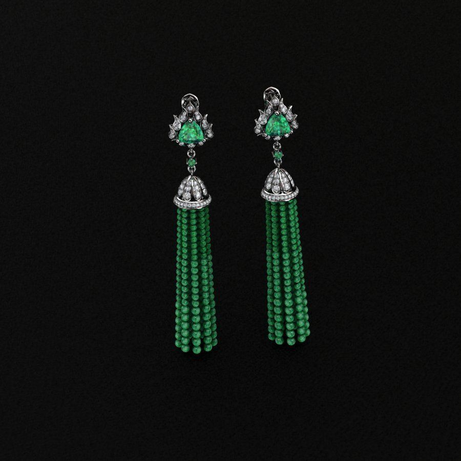 Earrings tassel with diamonds 3D print model_3