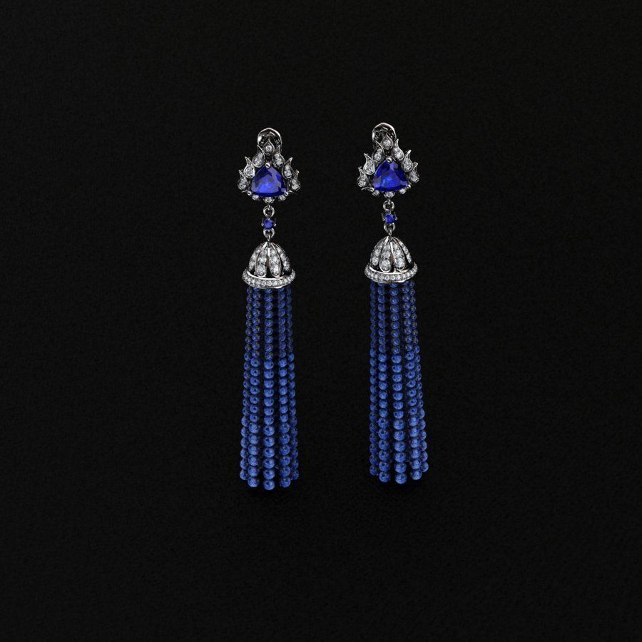 Earrings tassel with diamonds 3D print model_1