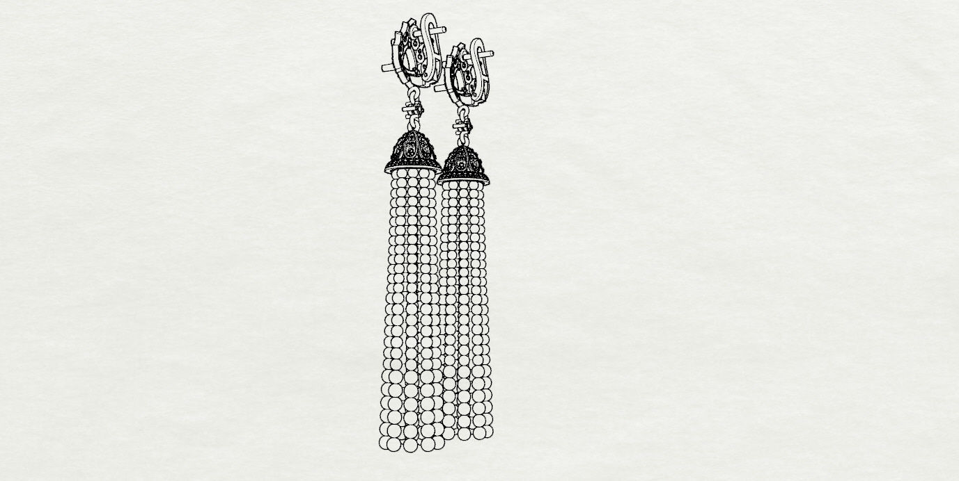 Earrings tassel with diamonds 3D print model_17