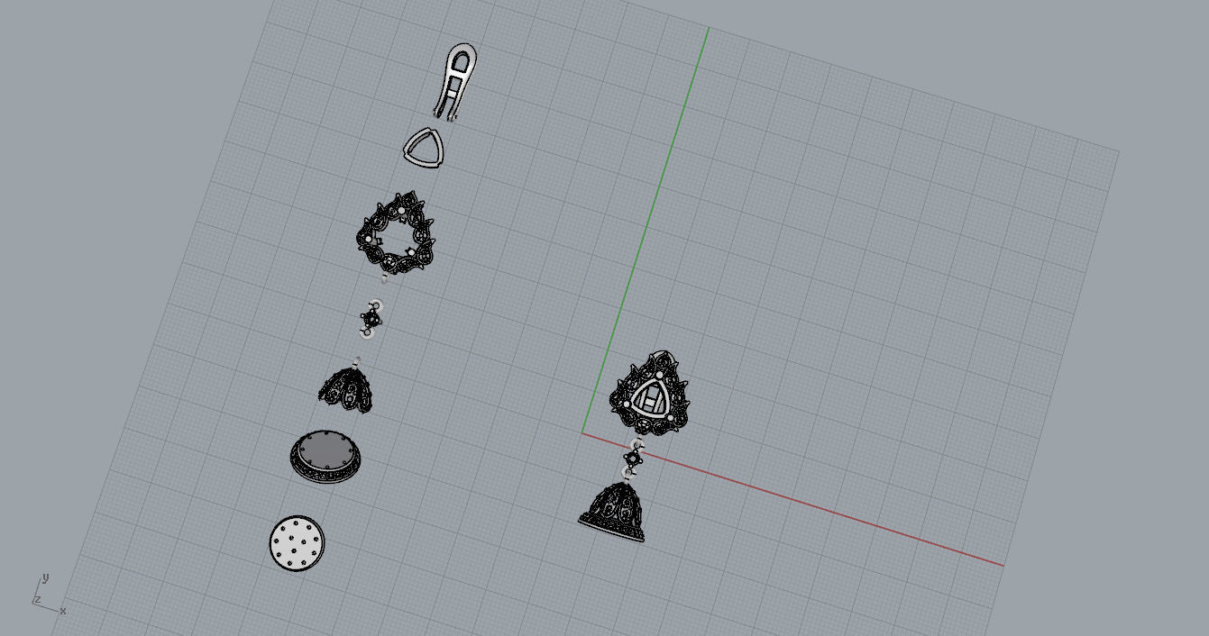 Earrings tassel with diamonds 3D print model_10