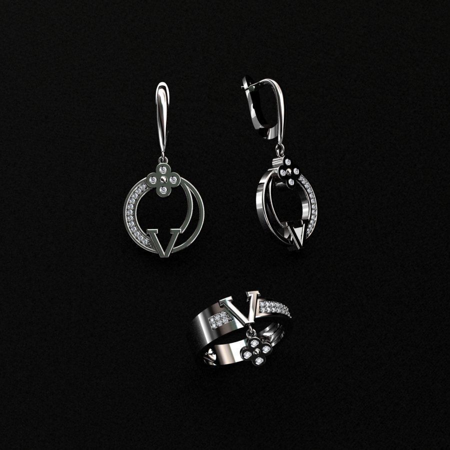 Ring and Earrings  3D print model_1