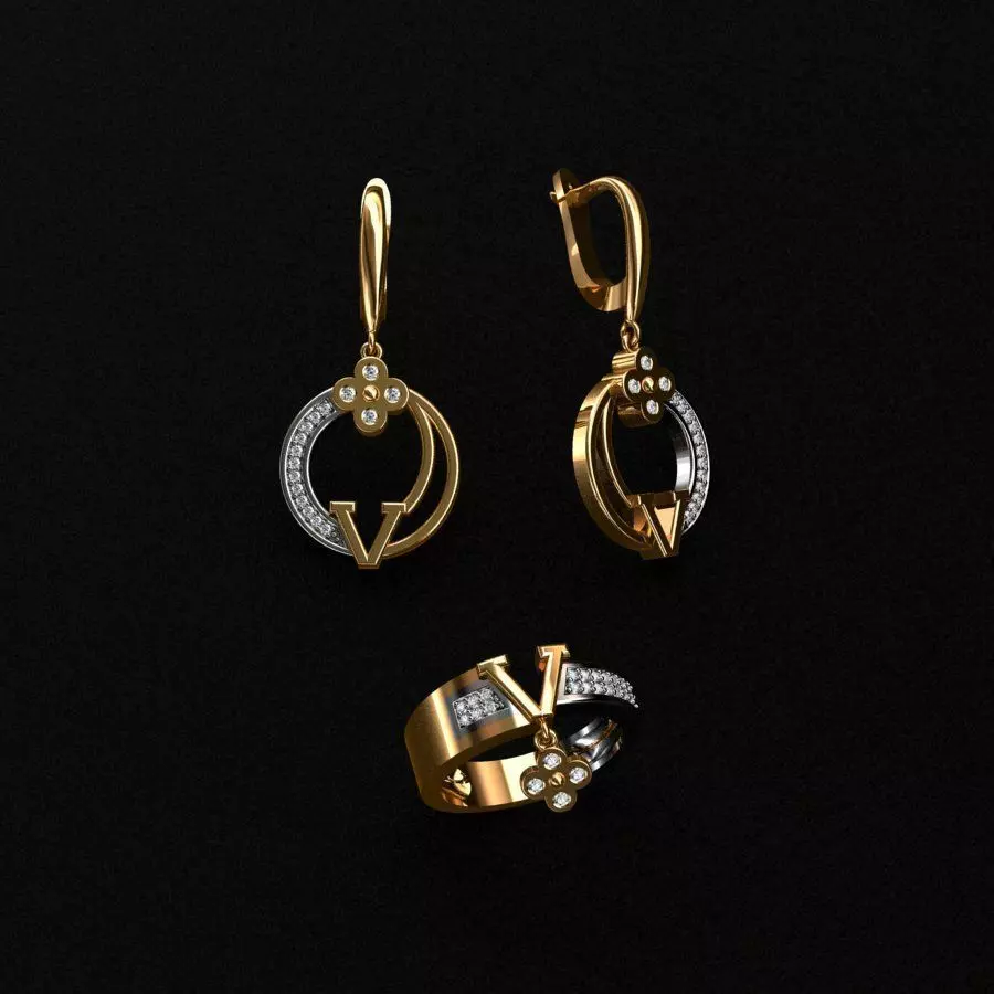 Ring and Earrings  3D print model_0