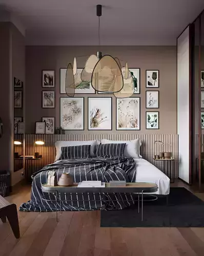 Vienna straw bedroom interior scene 3D model