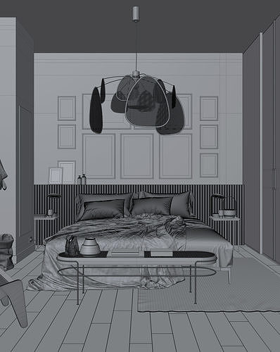 Vienna straw bedroom interior scene 3D model 5