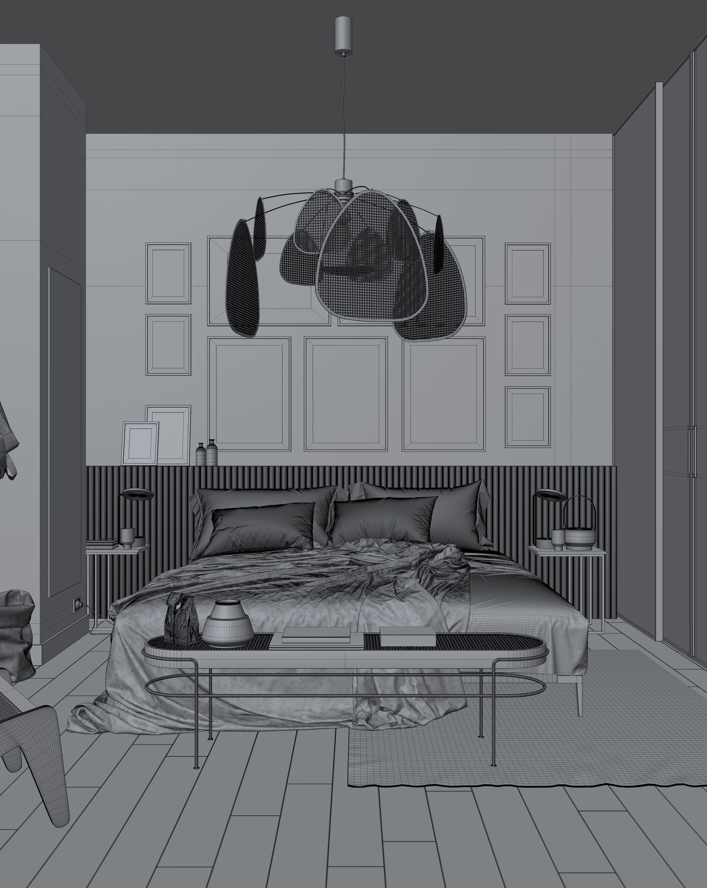 Vienna straw bedroom interior scene 3D model_4