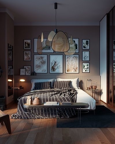 Vienna straw bedroom interior scene 3D model 3