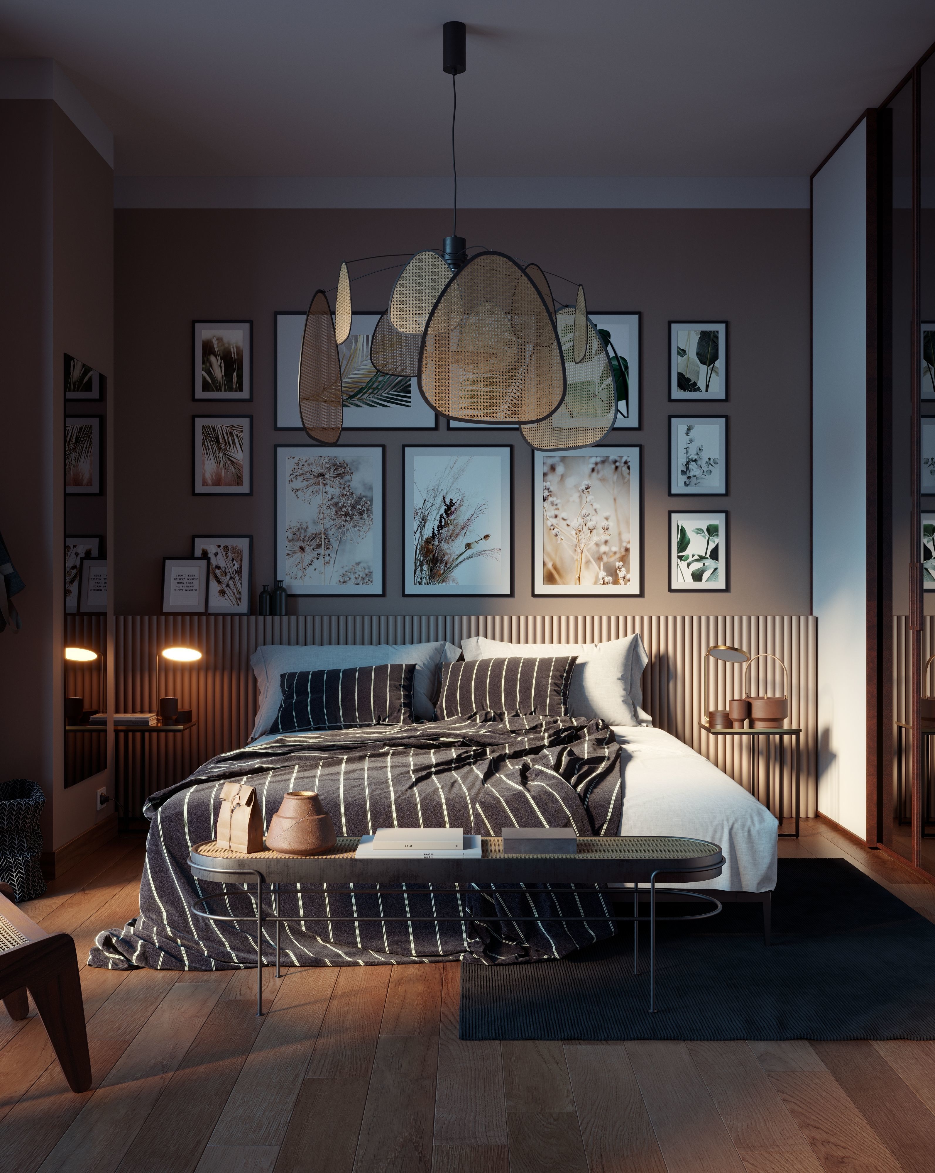 Vienna straw bedroom interior scene 3D model_2