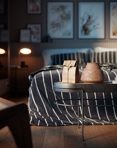 Vienna straw bedroom interior scene 3D model 4