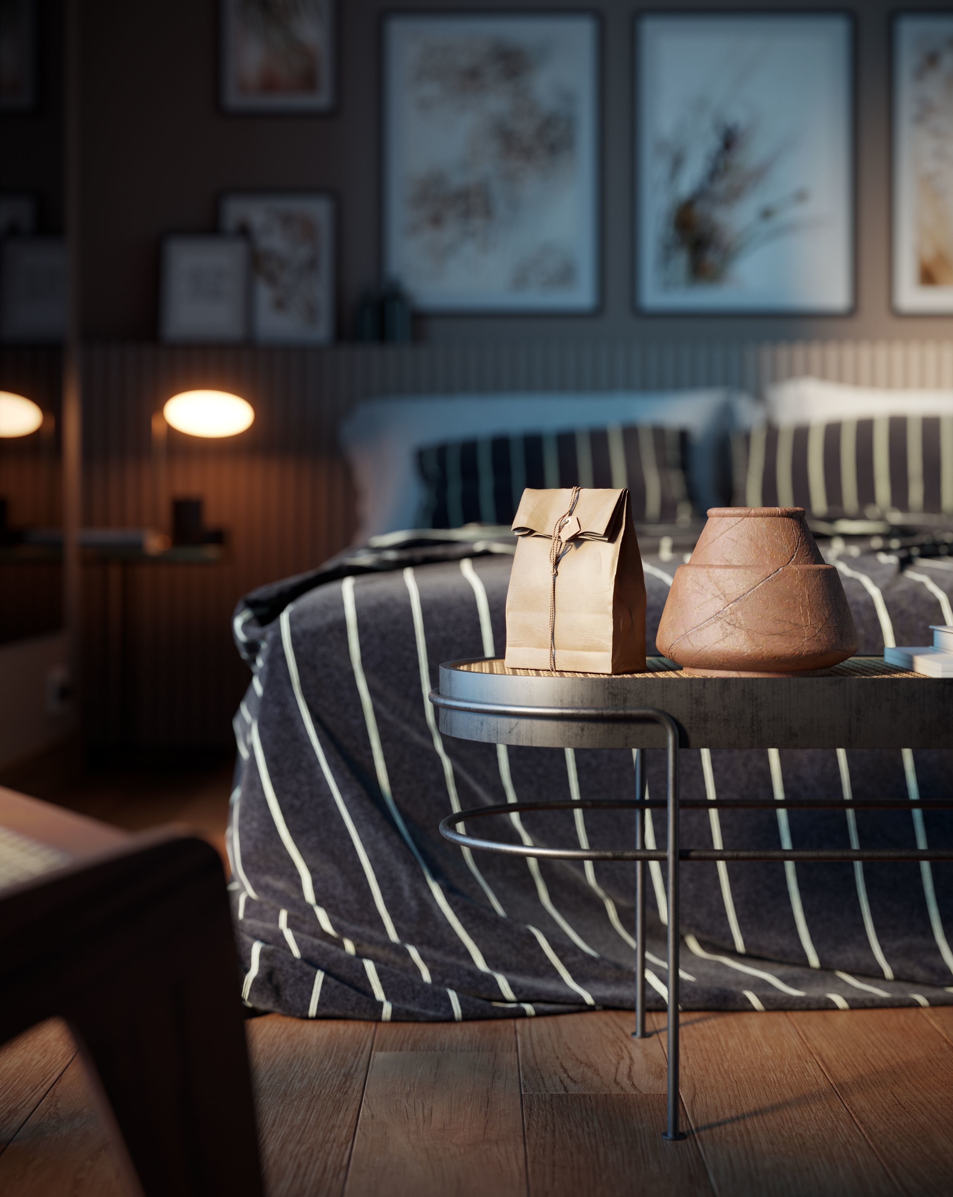 Vienna straw bedroom interior scene 3D model_3