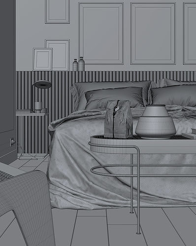 Vienna straw bedroom interior scene 3D model 6