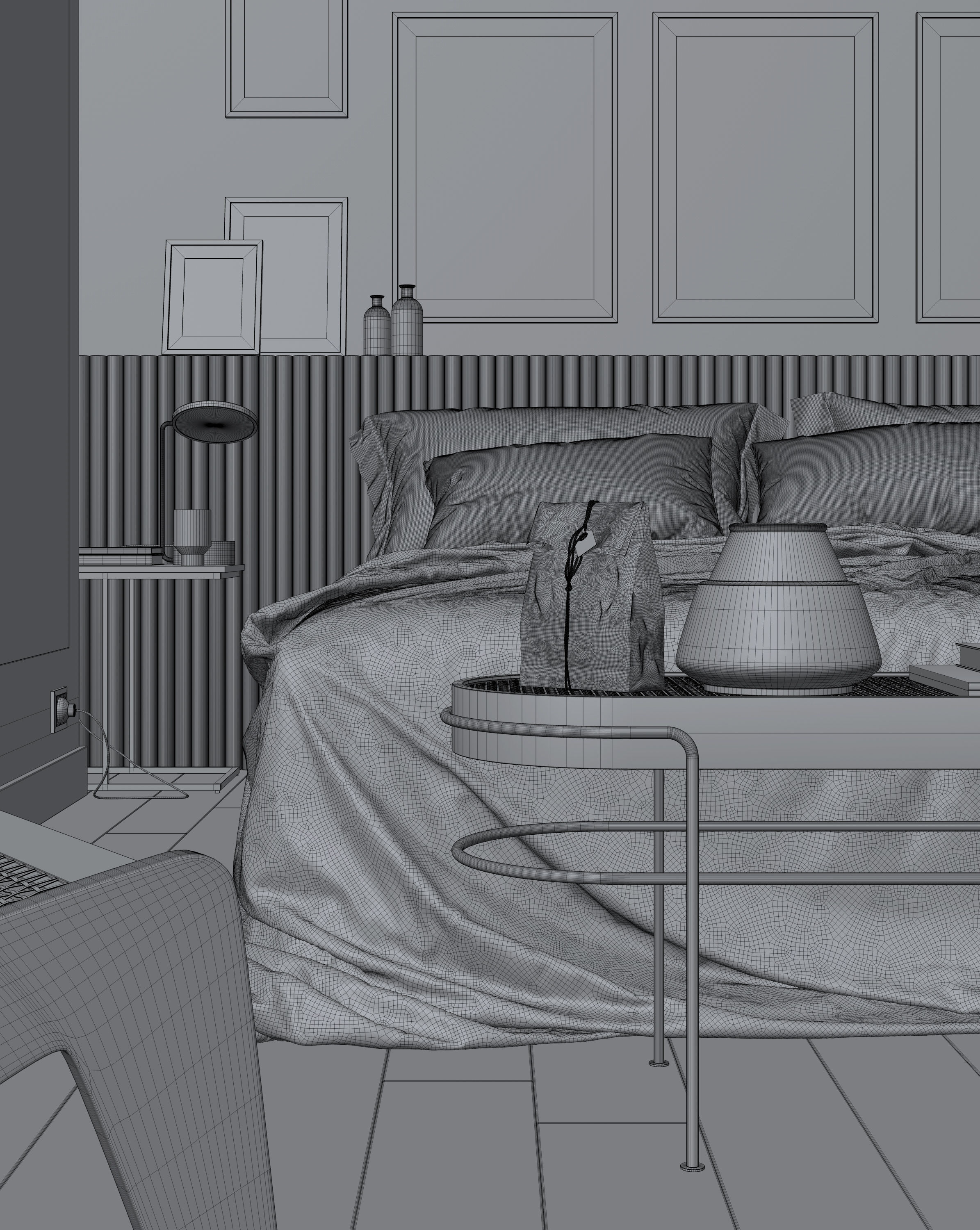 Vienna straw bedroom interior scene 3D model_5