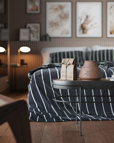Vienna straw bedroom interior scene 3D model 2