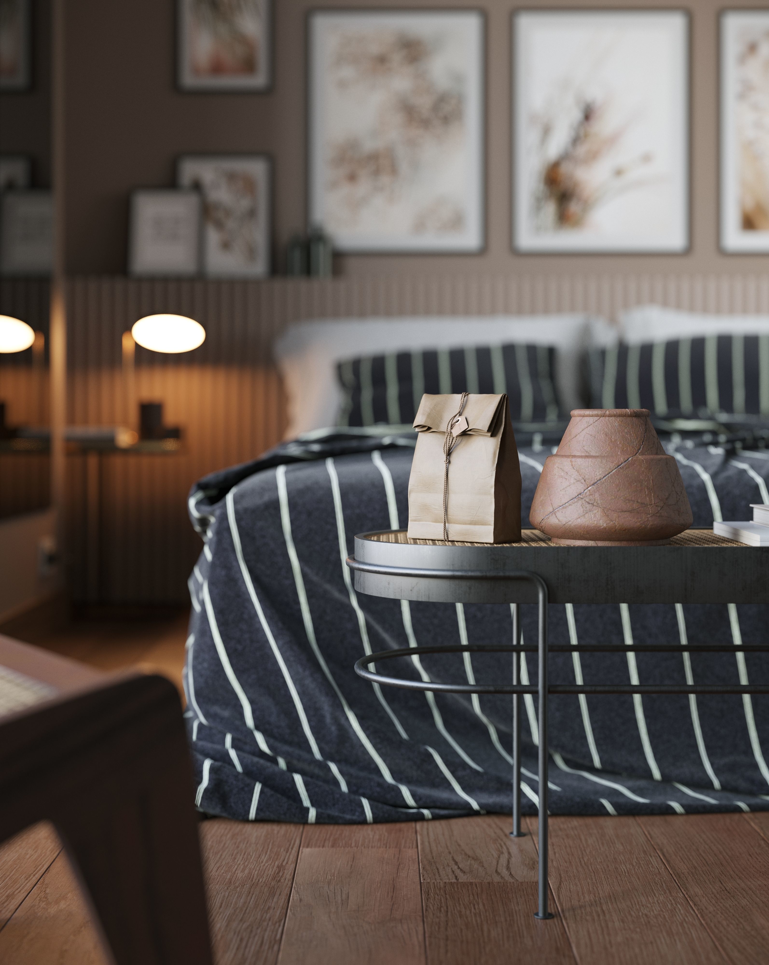 Vienna straw bedroom interior scene 3D model_1