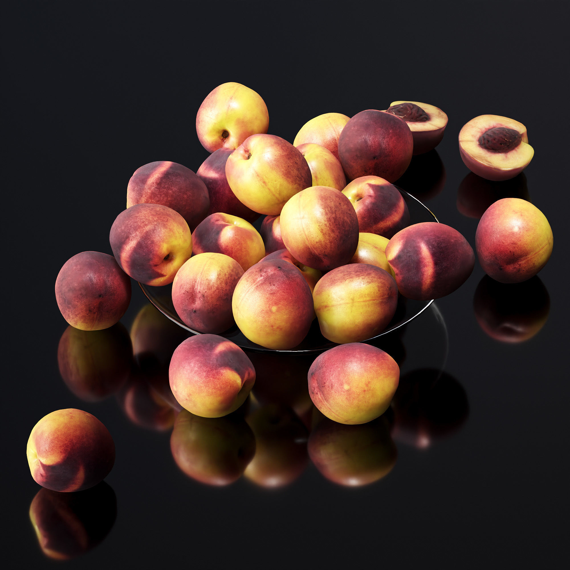 Nectarine in a glass plate Low-poly 3D model_1
