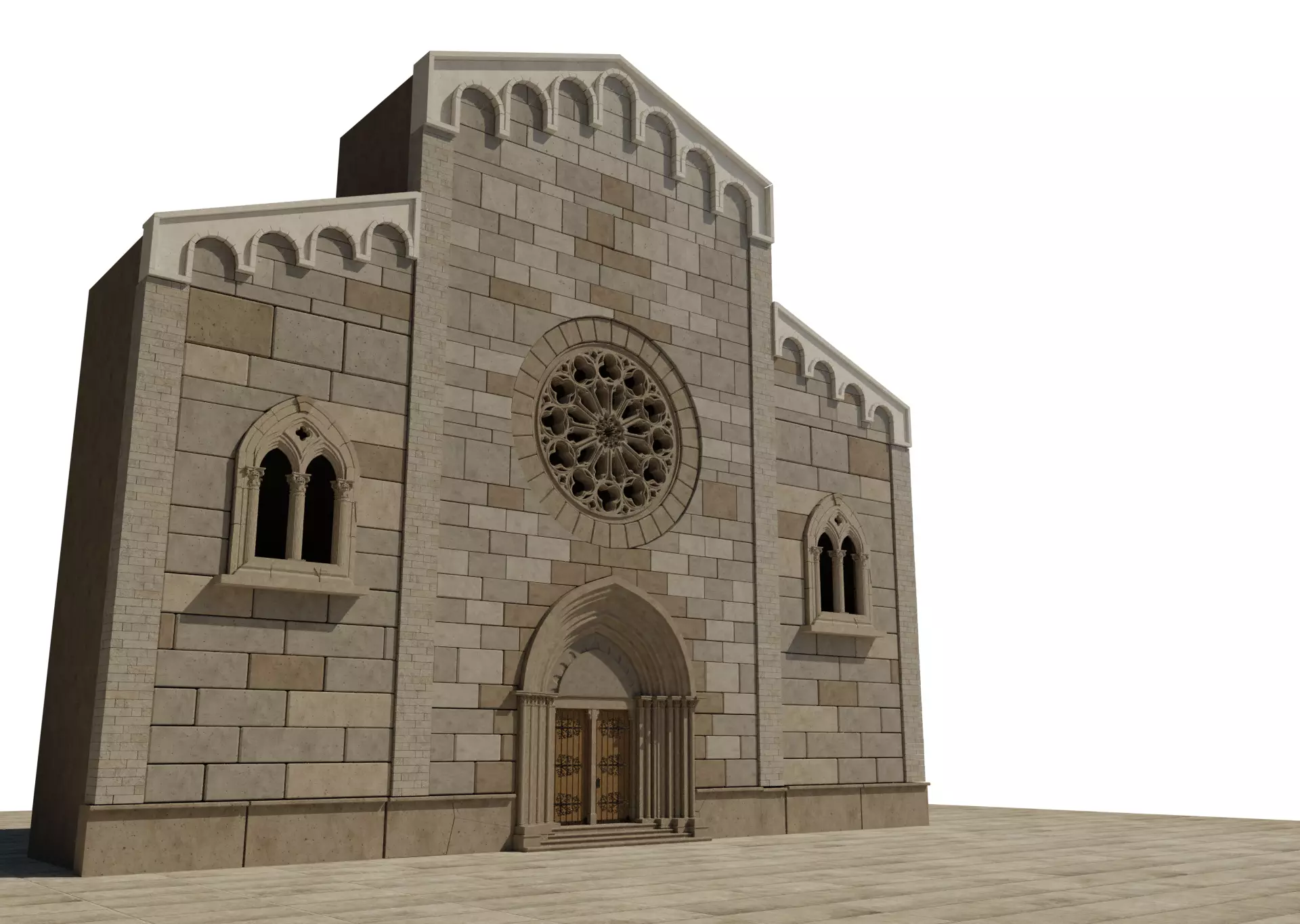 Church medieval Facade  Low-poly 3D model_0